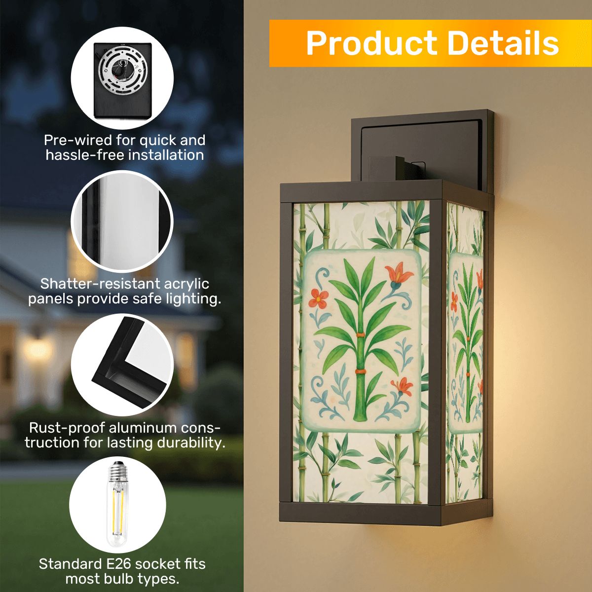 Zen Garden Green Bamboo Floral Bamboo Tree Asian Garden Patio Wall Light Sconce - One Size - Wall Lighting