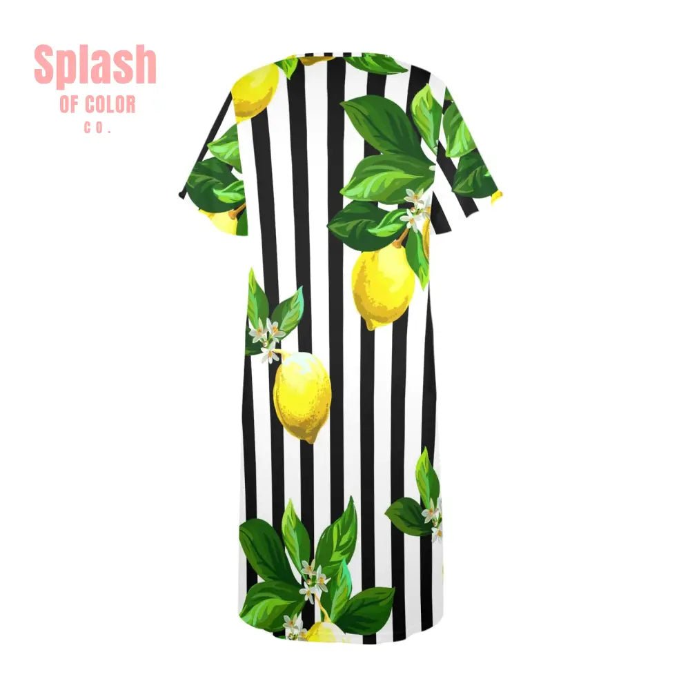 Zesty Lemon Black And White Striped Preppy Women’s Muumuu Dress Pajamas