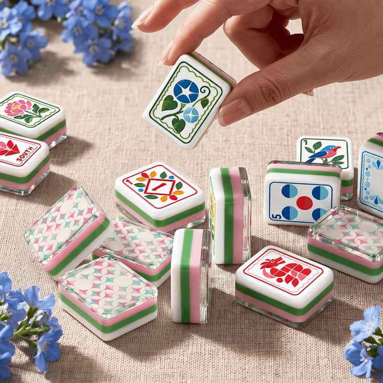 Geometric Scandinavian Designed Modern Folk American Mahjong Tiles 4 Layer Acrylic With Carry Case - Splash Of Mahj And Color Co.