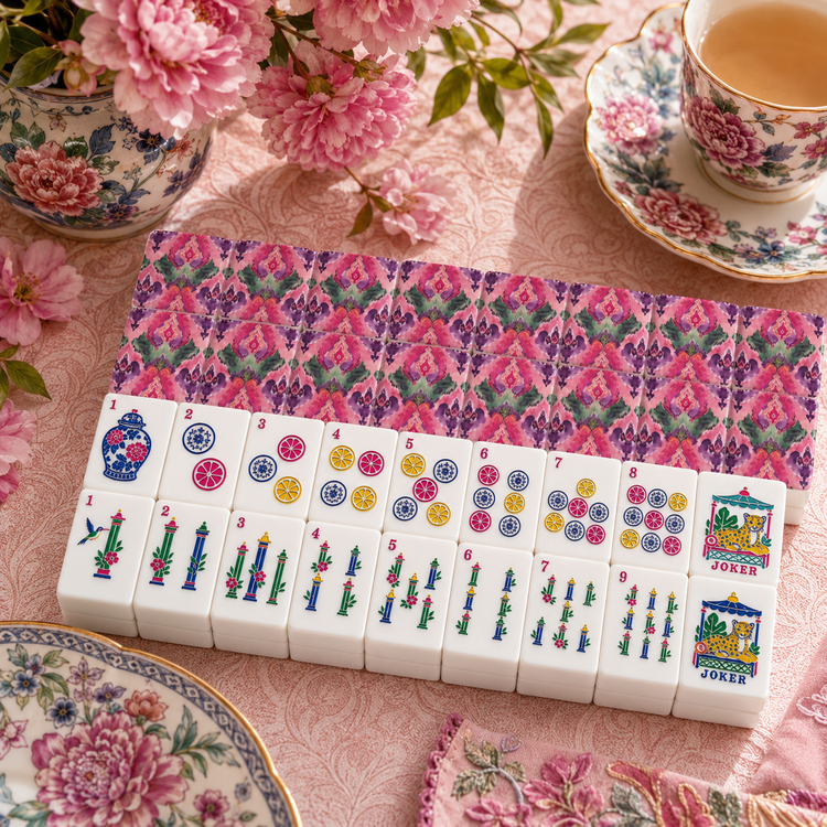 Boho Ikat Watercolor Pink Pastels American Mahjong Tiles And Carry Case - Splash Of Mahj And Color Co.