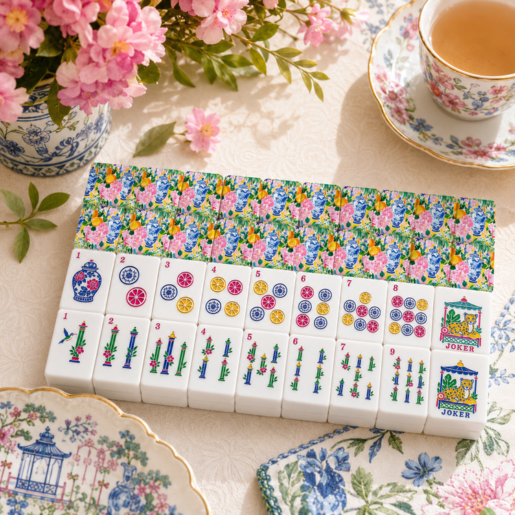 Chinoiserie Mahjong Pastel Mahjong Tiles And Carry Case - Splash Of Mahj And Color Co.