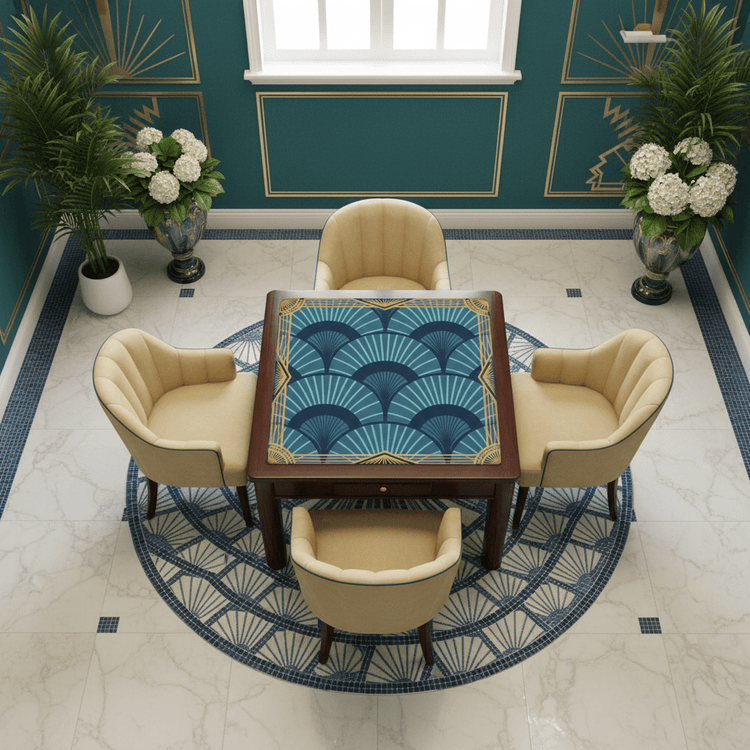 Art Deco Speakeasy Mahjong Mats And Game play accessories including bags, table lamps and more to elevate your mahjong nights.