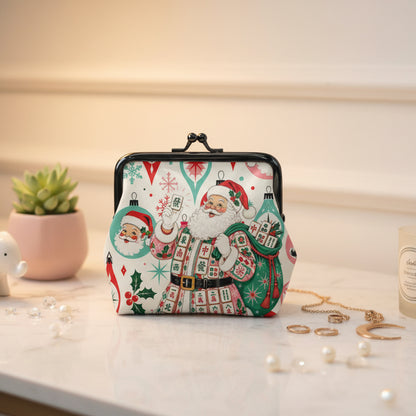 Nostalgic Jolly Mahjong Santa Women's Leather Kiss Lock Coin Purse