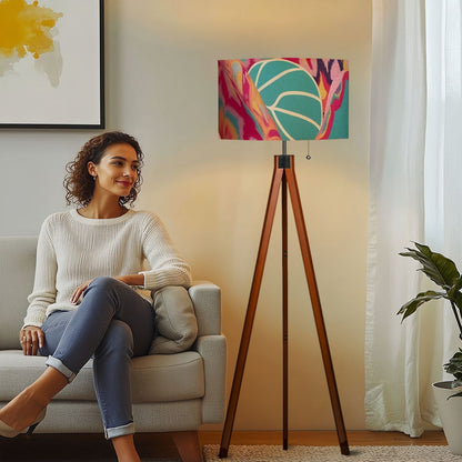 Boho Style Whimsical Watercolor Fusia Pink Teal Modern Tripod Floor Lamp