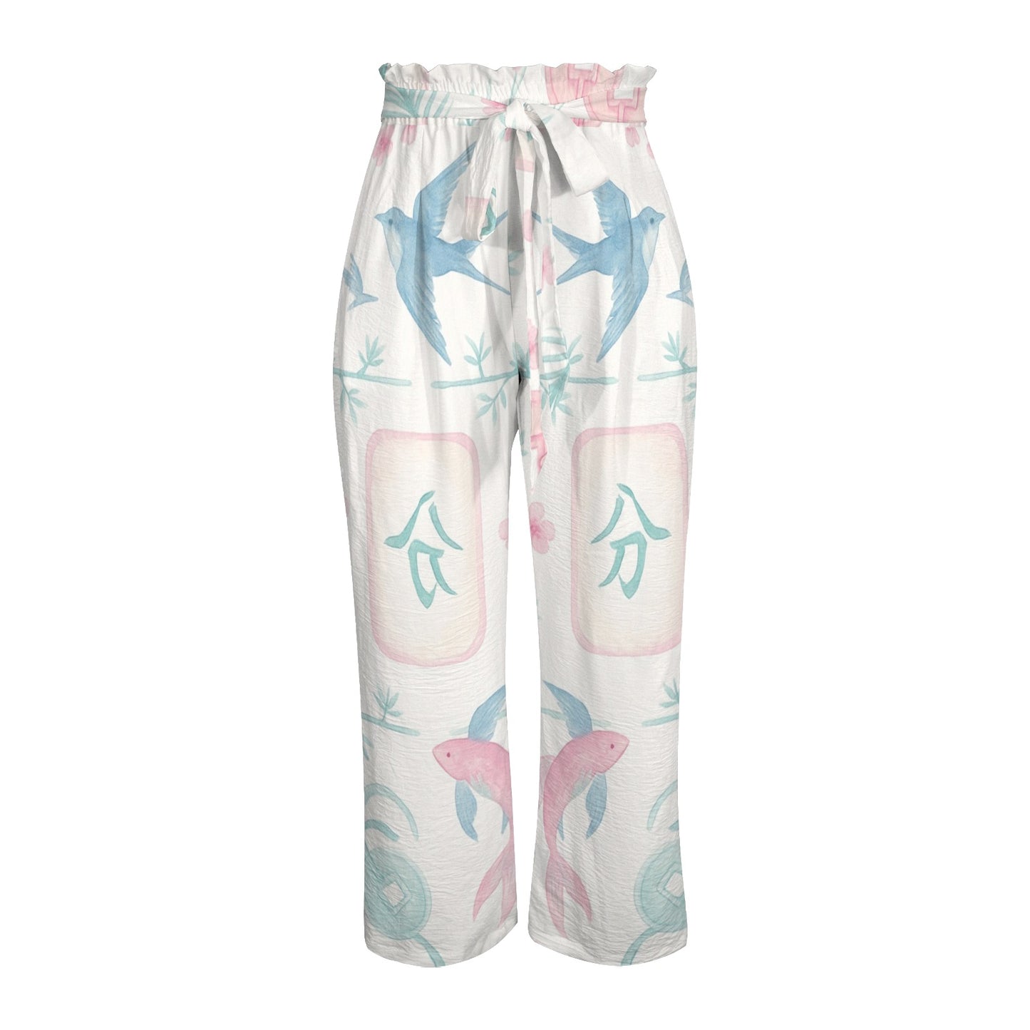 Preppy Mahjong Watercolor Tiles Summer Breeze Wide Legged Pants - Splash of Color Co.