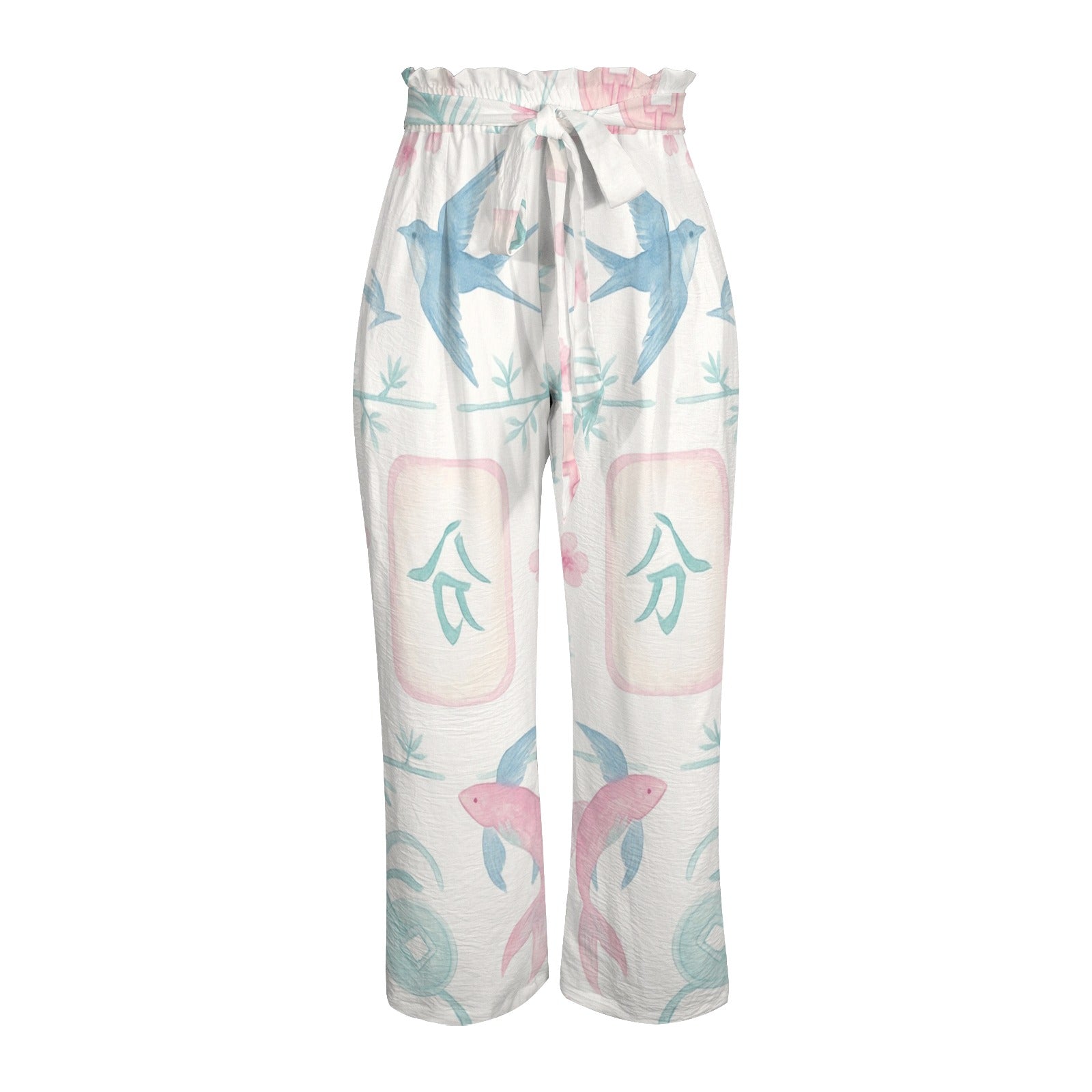 Preppy Mahjong Watercolor Tiles Summer Breeze Wide Legged Pants - Splash of Color Co.