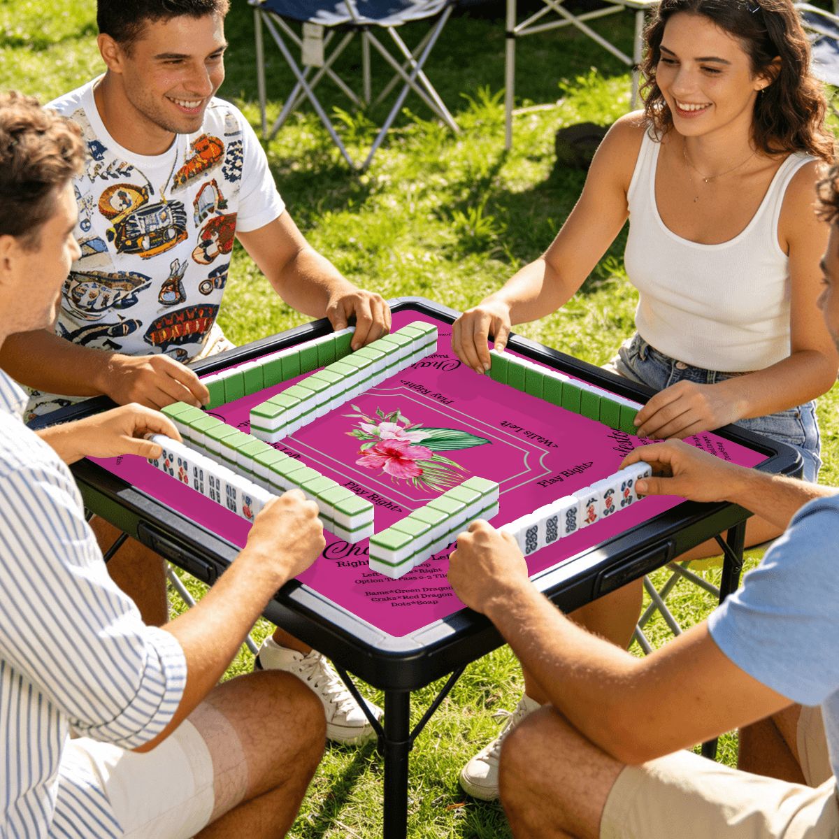 Mini Mahjong Mat With Instructions, Hot Fuscia Floral (Ship Rolled up) - Splash of Color Co.