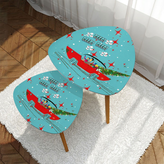 Funny Mahjong Christmas Holiday Whimsical Nostalgic Nesting Tables Set of 2