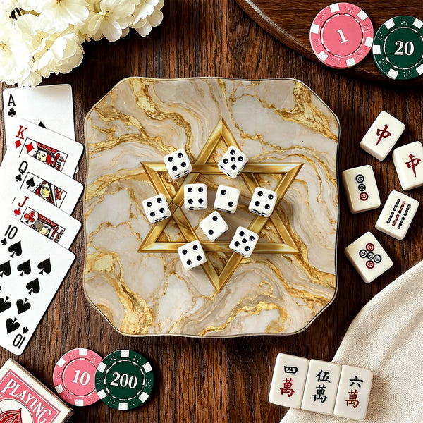 Gold Marbled Star Of David Scalloped Ceramic Mahjong Dice Tray - Splash Of Mahj And Color Co.