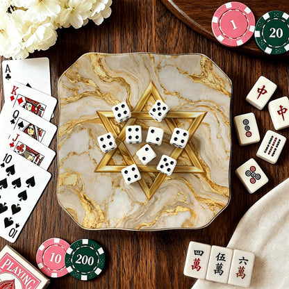 Gold Marbled Star Of David Scalloped Ceramic Mahjong Dice Tray - Splash Of Mahj And Color Co.