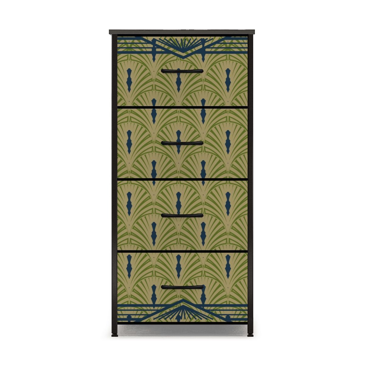 Art Deco Army Green, Royal Blue 4 - Drawer Dresser - Splash of Color Co.