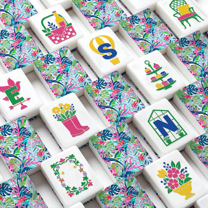Preppy Pastel Lilly On The Lanai Floral Garden Mahjong Tiles And Carry Case