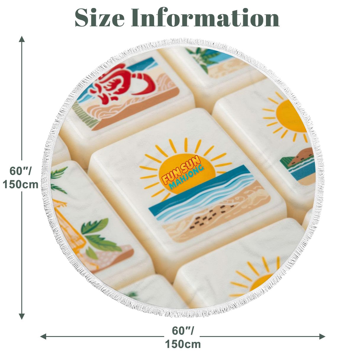 Mahjong Poolside Lounge Towel With Round Tassel, Fun In The Sun - Splash of Color Co.