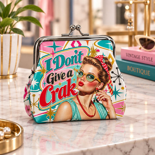 Funny Modtastic I Don't Give A Crak Mahjong Women's Leather Kiss Lock Coin Purse - Splash Of Mahj And Color Co.