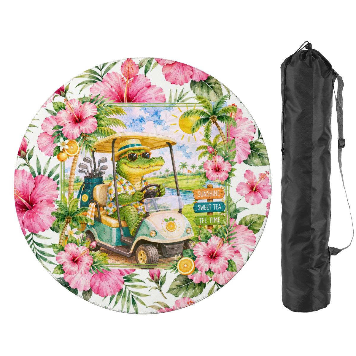 See Ya Later Alligator Tropical Floral Round Mahjong Mat