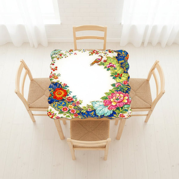 Tobacco Leaf Asian Chinoiserie Floral Scalloped Mahjong Mat - Splash of Color Co.