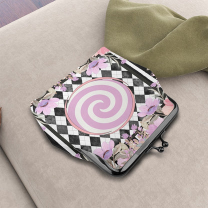 Harlequin Romance Preppy Floral Women's Leather Kiss Lock Coin Purse - Splash of Color Co.