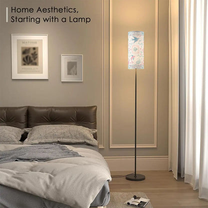 Asian Zen Mahjong Watercolor Tiles Modern Floral Book Nook Floor Lamp