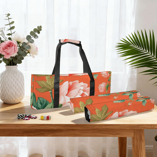 Orange Asian Blossom Bundle Mahjong Bag Set For Tiles And Racks - Splash of Color Co.