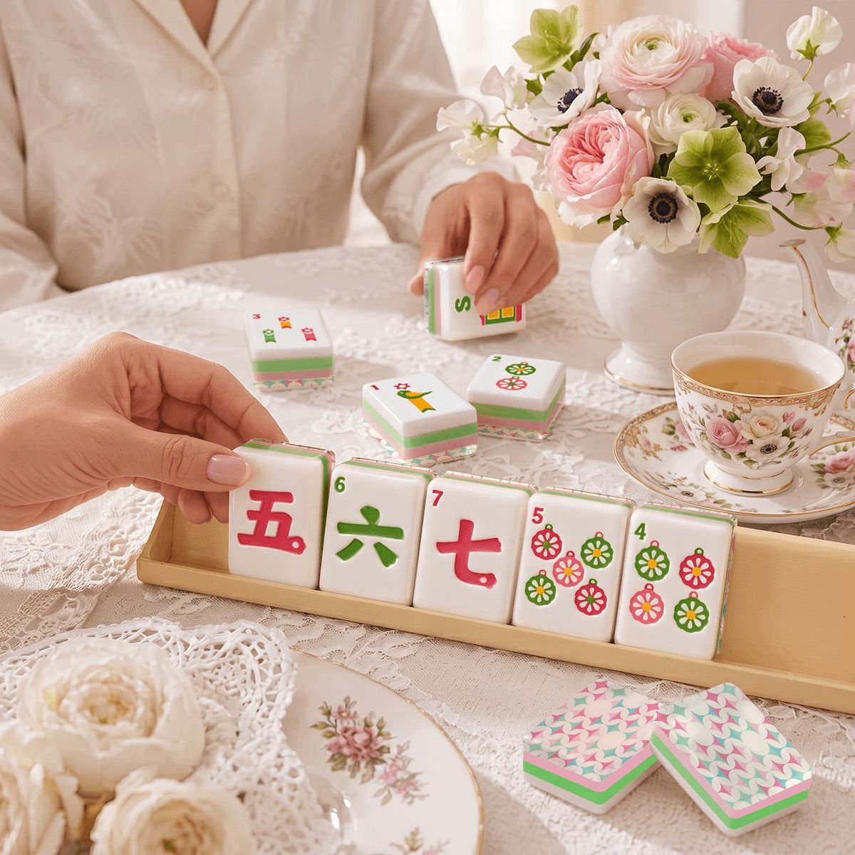 Modcentric Geometric Scandi Folk Art Christmas Mahjong Tiles And Carry Case - Splash Of Mahj And Color Co.