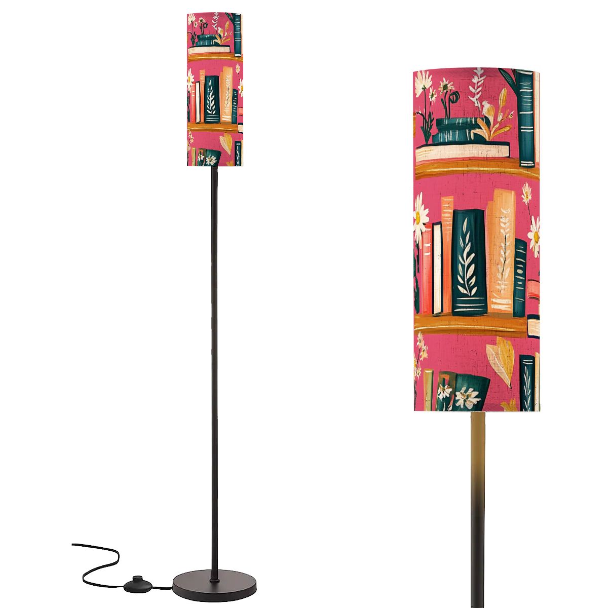 Book Nook Whimsical Hot Pink Floral Floor Lamp Modern Standing Lamp
