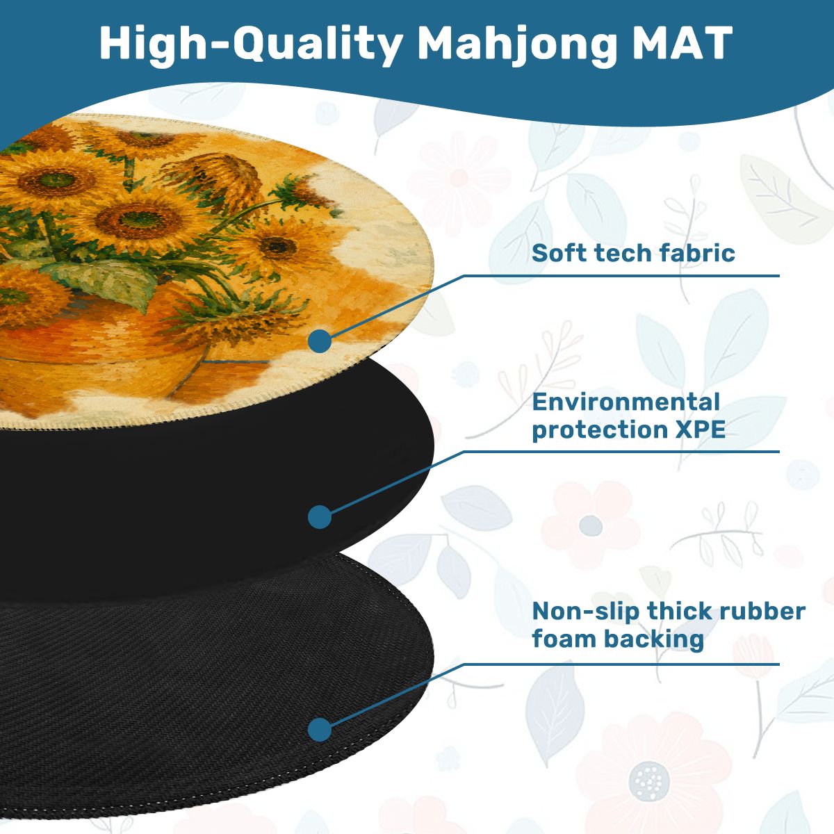 Sunflower Van Mahj Round Mahjong Mat