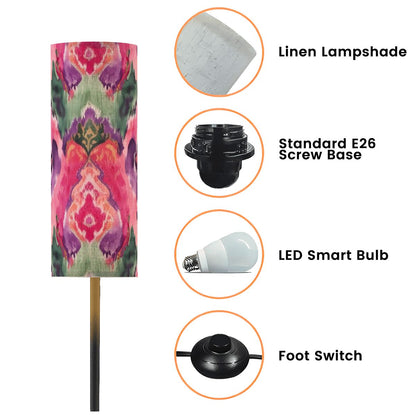 Ikat Watercolor Boho Purple, Fusia, Emerald Green Modern Floor Lamp