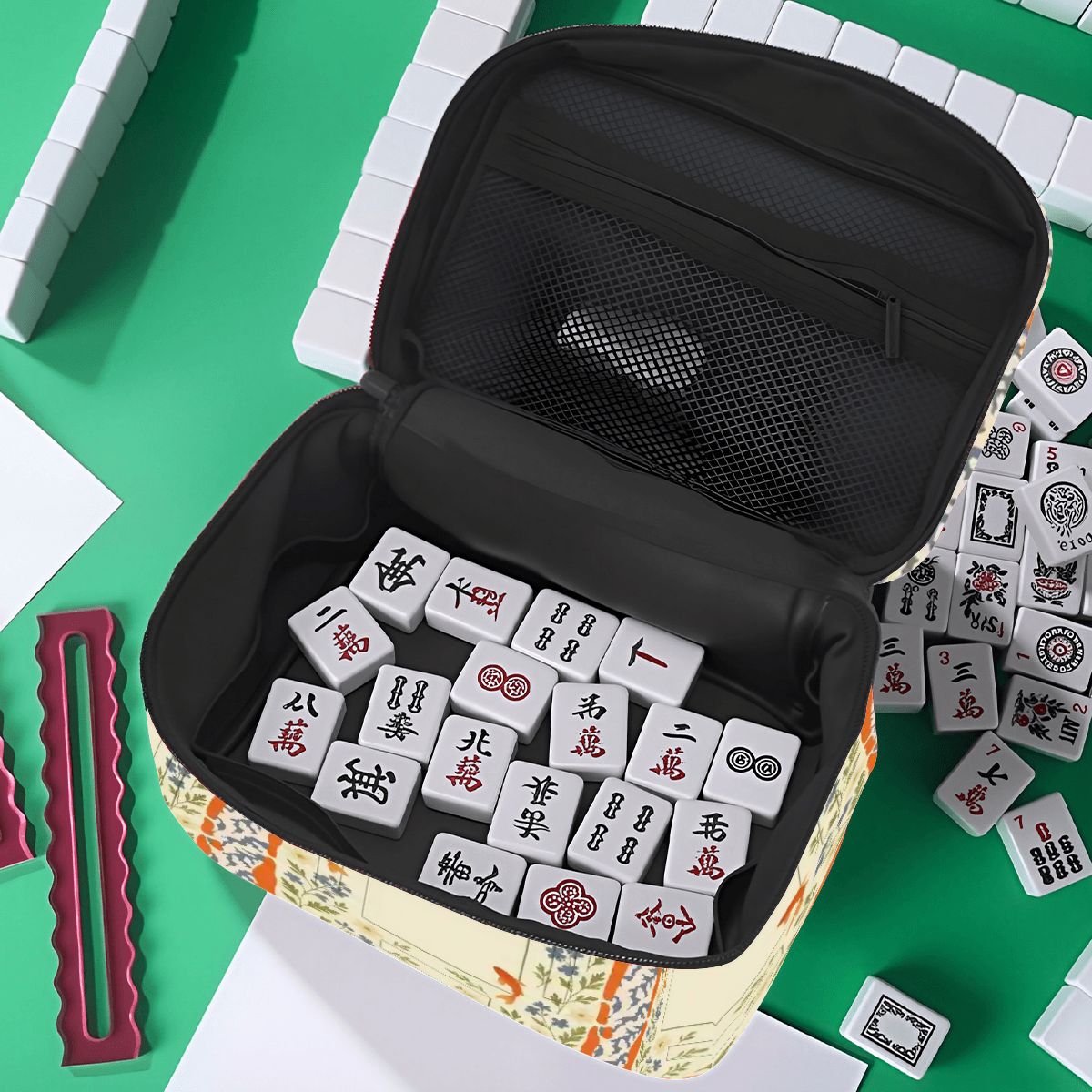 Koi Fish Floral Garden Portable Mahjong Tile Bag - Splash Of Mahj And Color Co.