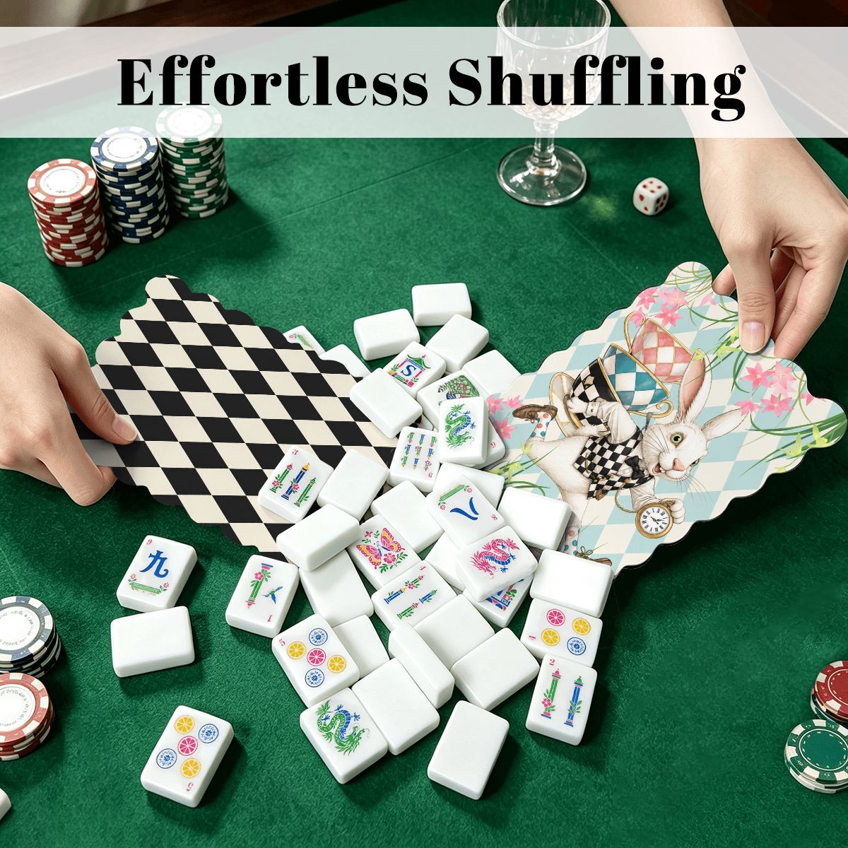 Go Ask Alice Harlequin Designed Scalloped Mahjong Shuffler Cards  Set of 4