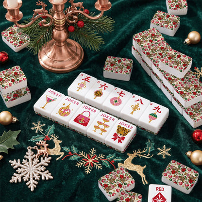 Leopard Luxe Poinsetta Glitz And Glam Holiday Christmas Mahjong Tiles And Carry Case