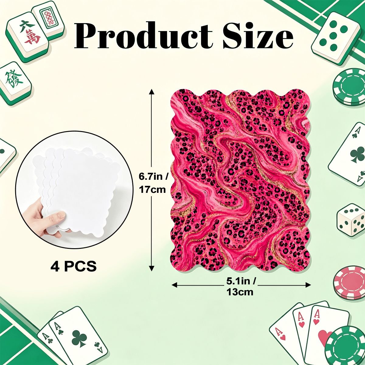 Leopard Luxe Glitz And Glam Pink Scalloped Mahjong Shuffler Cards Set of 4 - Splash Of Mahj And Color Co.