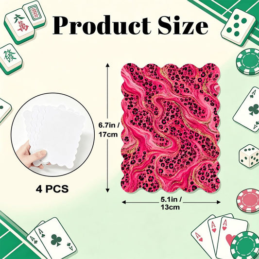 Leopard Luxe Glitz And Glam Pink Scalloped Mahjong Shuffler Cards Set of 4 - Splash Of Mahj And Color Co.