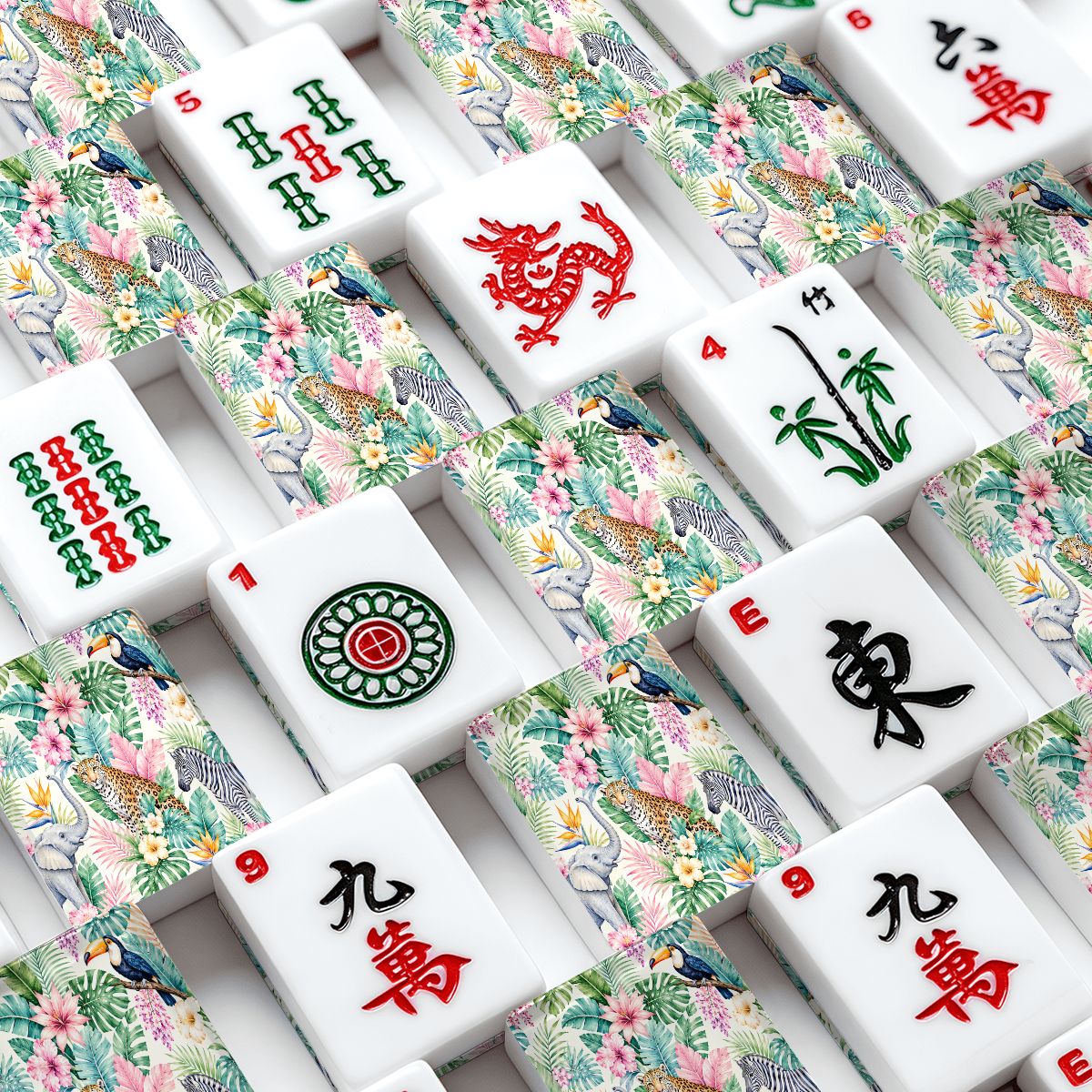 Jungle Love Traditional American Mahjong Tiles And Carry Case - Splash Of Mahj And Color Co.
