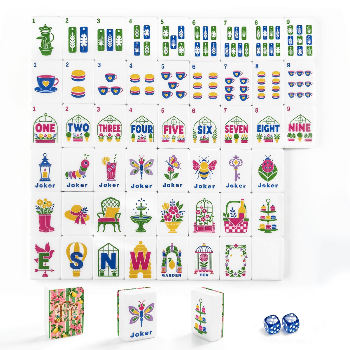 Preppy Garden Traveler American Mahjong Tiles (Floral Garden Style) - Splash Of Mahj And Color Co.