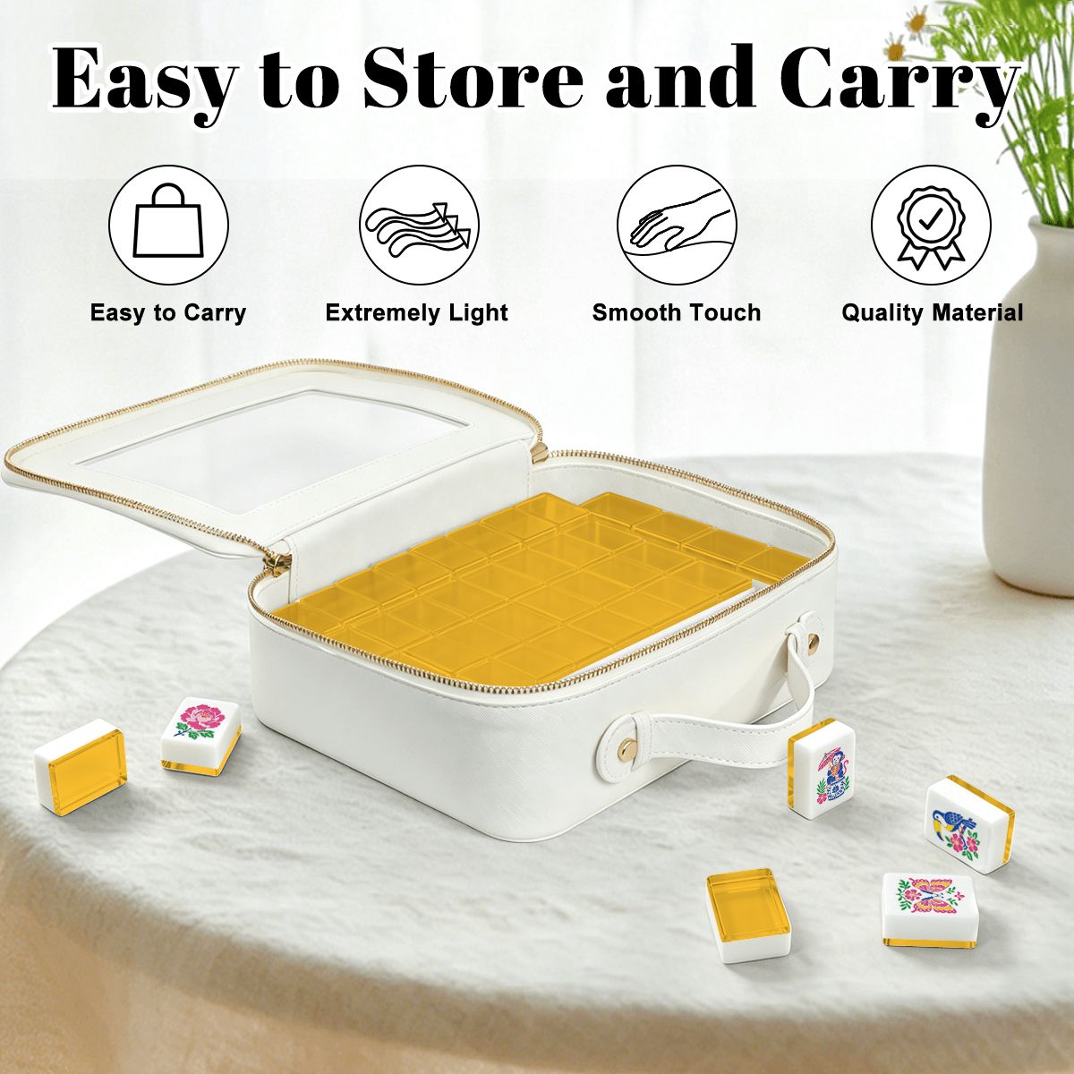 Sunnyside Up Yellow Chinoiserie Pastel Mahjong Tiles With Carry Case - Splash Of Mahj And Color Co.