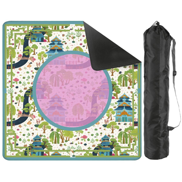 Mahjong Mat Chinoiserie Pagoda Asian Garden - Splash of Color Co.