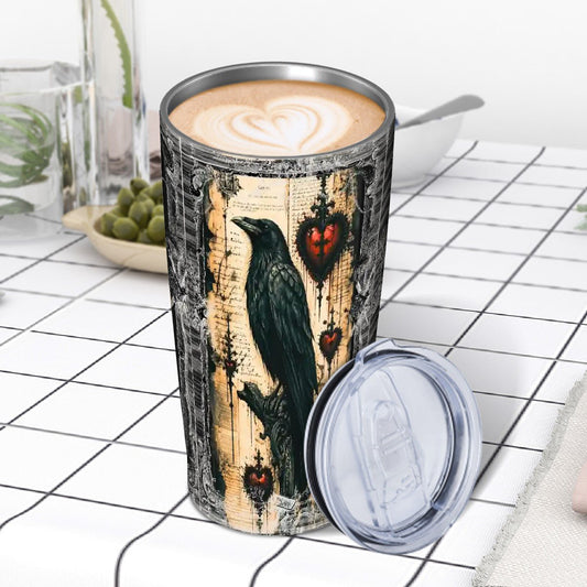 Edgar Allen Poe Raven Gothic Stainless Steel Insulated Tumblers with Lid & Straw - Splash Of Mahj And Color Co.