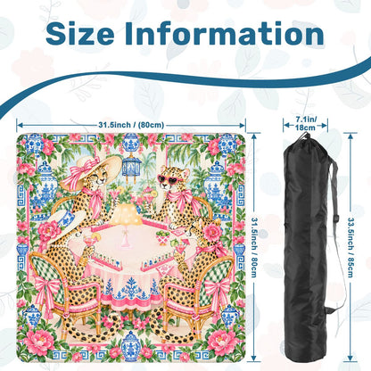 Grandmillenial Chic Leopard Ladies Chinoiserie Mahjong Mat