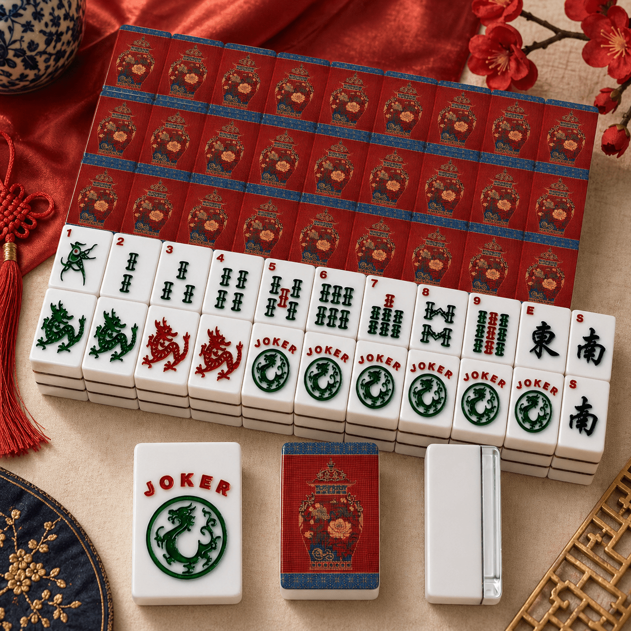 Chinoiserie Ginger Jar American Mahjong Tiles And Carry Bag - Splash of Color Co.