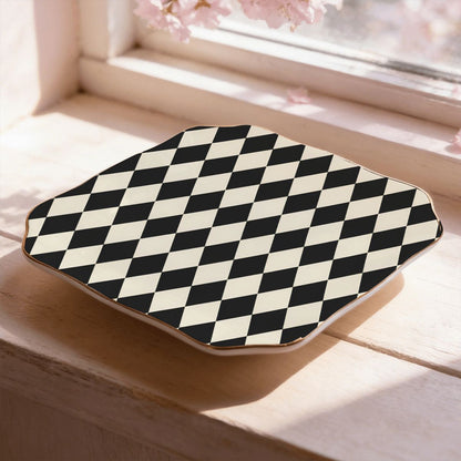 Black Harlequin Scalloped Ceramic Mahjong Dice Tray