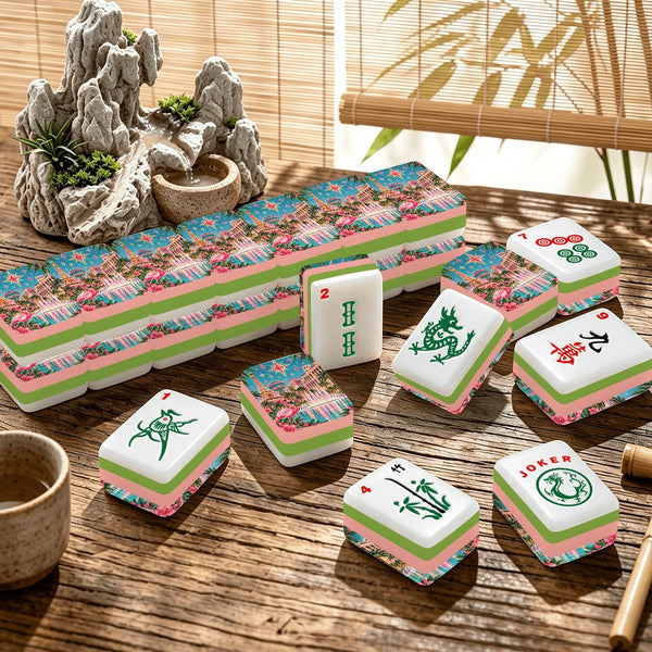 Las Vegas Viva Flamingo 4 Layer American Mahjong  Engraved Tiles And Carry Case