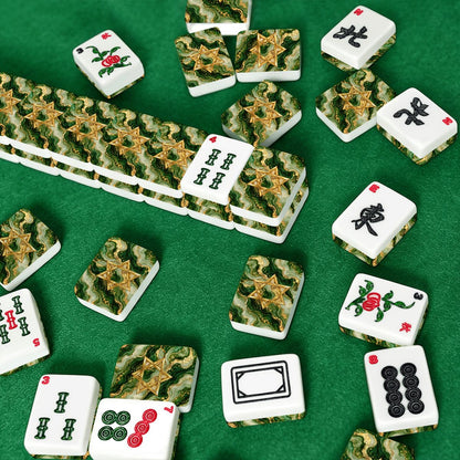 Star Of David Marbled Green Gold American Mahjong Tiles And Carry Case