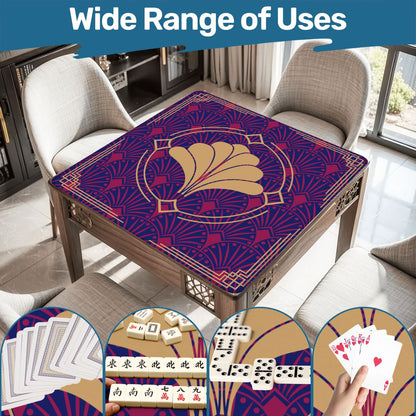 Art Deco Mahjong Mat, Blue Burgundy Gold Gilded - Splash of Color Co.