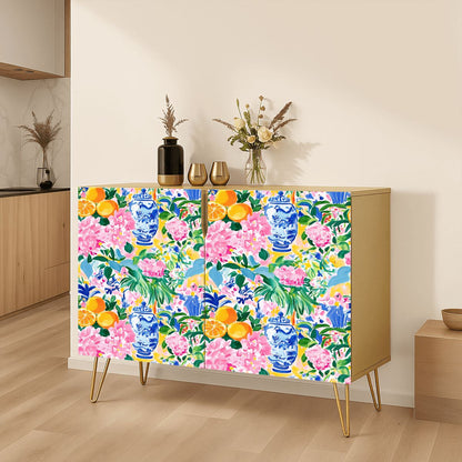 Chinoiserie Citrus Blossom, Ginger Jars Floral Modern Wooden Storage Cabinet - Splash of Color Co.