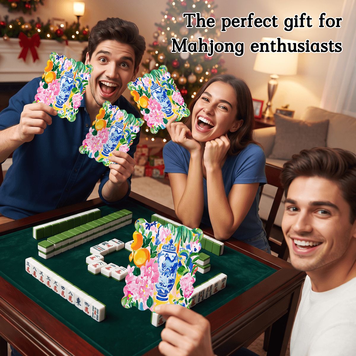 Sunny Citrus Chinoiserie Scalloped Mahjong Shuffler Cards Set of 4 - Splash Of Mahj And Color Co.