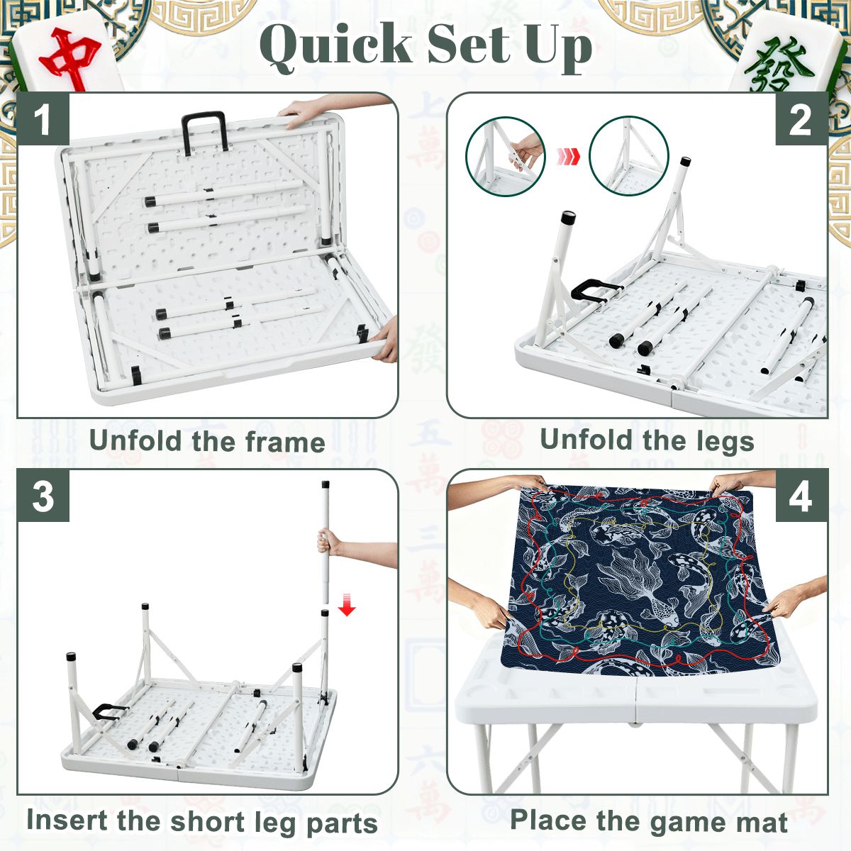 Nautical Koi Fish Foldable Mahjong Table - Splash of Color Co.