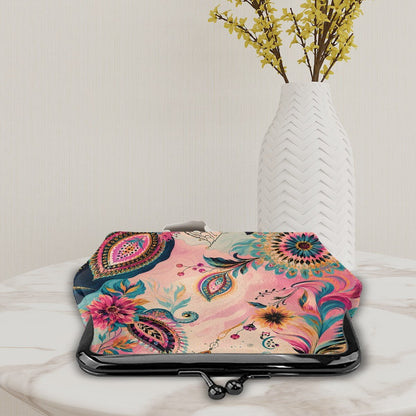 Bejeweled Boho Watercolor Women's Leather Kiss Lock Coin Purse - Splash Of Mahj And Color Co.