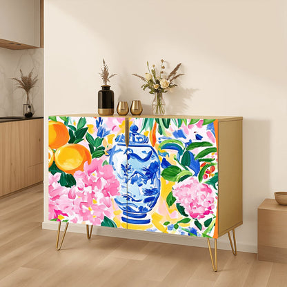 Chinoiserie Watercolor Citrus Mahjong Tiles And Accessories Sideboard Credenza - Splash Of Mahj And Color Co.