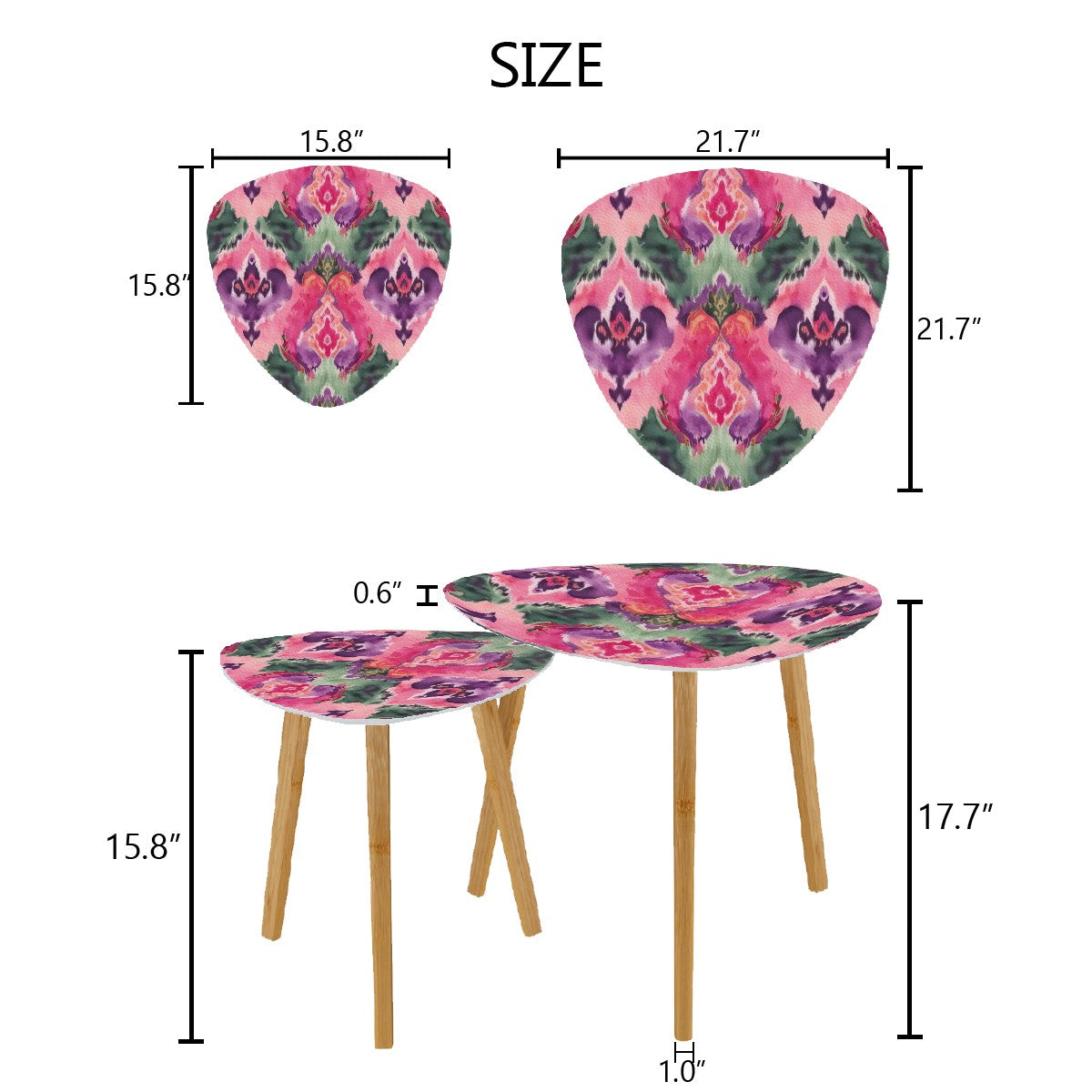 Ikat Watercolor Purple Green Pink Modern Bohemian Nesting Tables