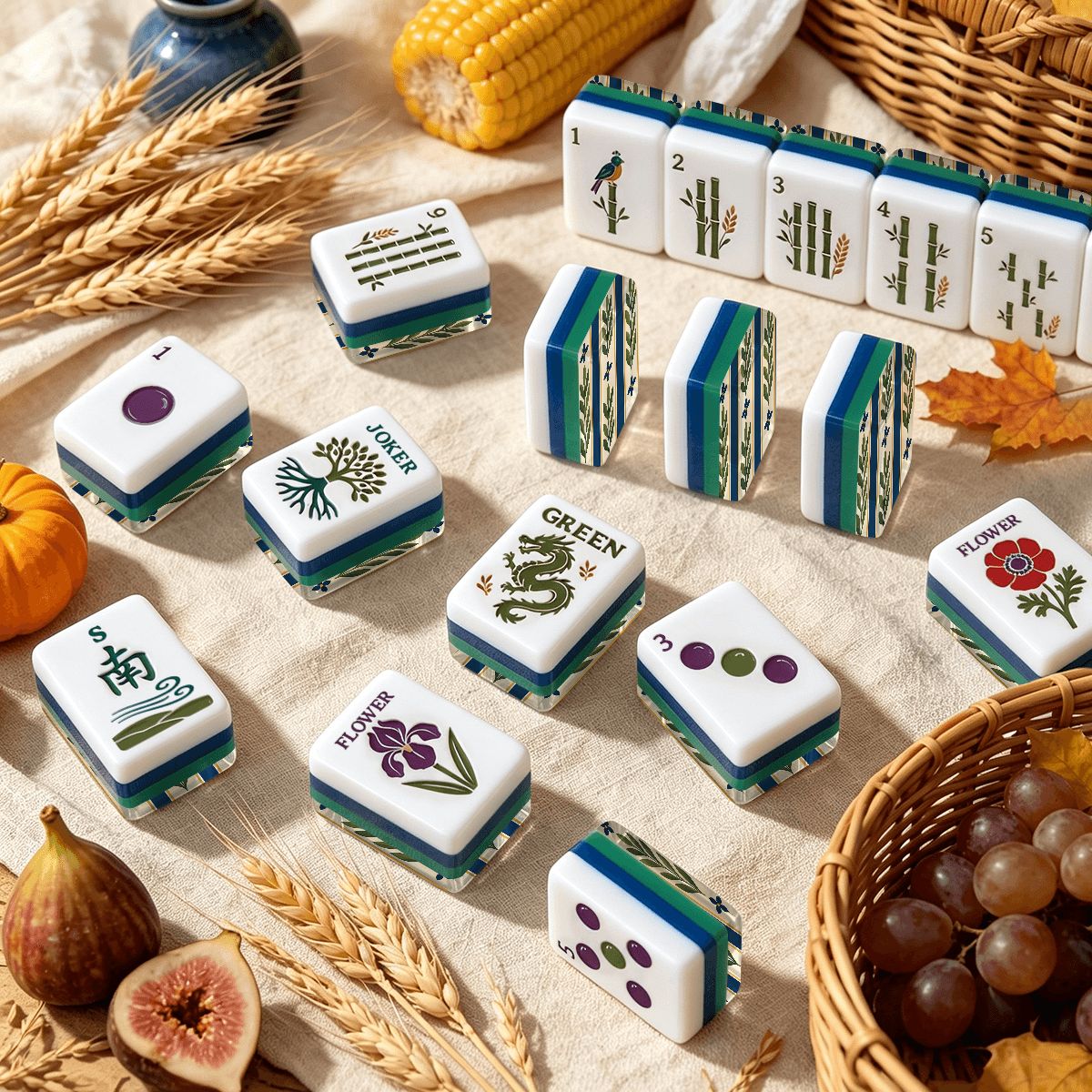 Tuscan Mediterranean Olive Grove Botanical American Mahjong Tiles With Carry Case - Splash Of Mahj And Color Co.